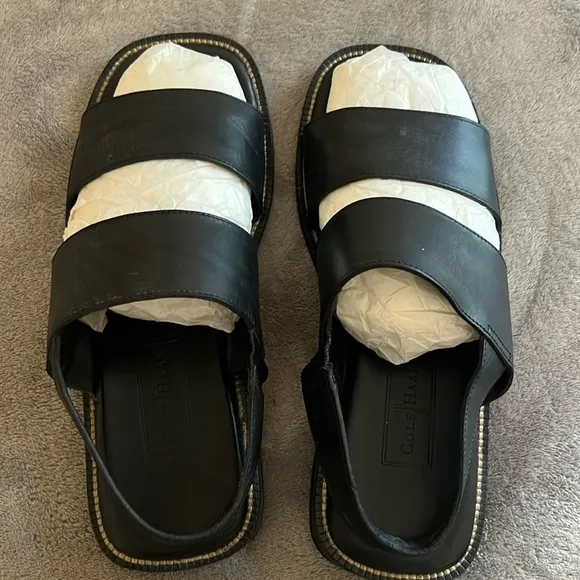 Cole Haan Black Leather Sandals Double Strap Mens Size 9