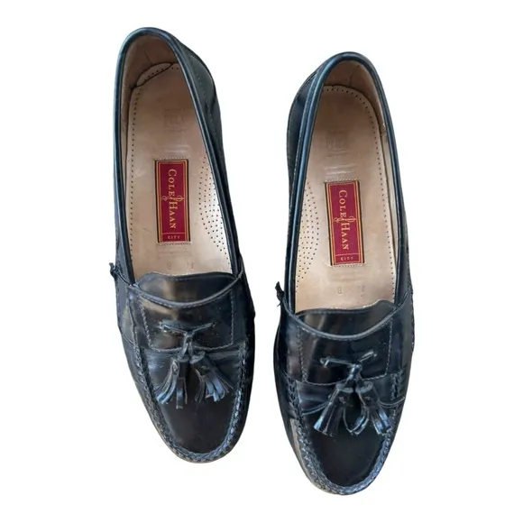 Cole Haan Black Leather Tassled Loafers Size 11 Men's Shoes