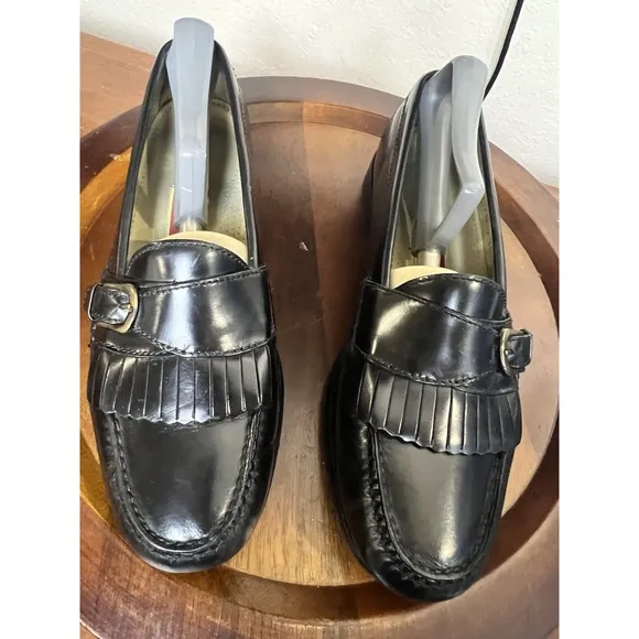 Cole Haan Black Pinch Buckle Leather  Loafers Slip On Mens 9 D Monk Strap Shoe