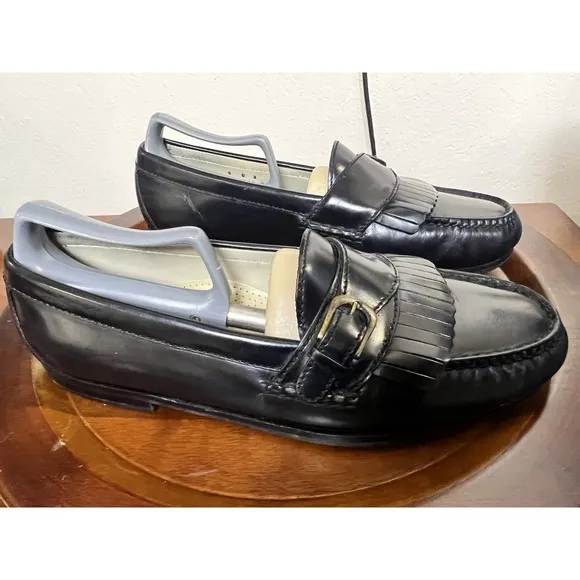 Cole Haan Black Pinch Buckle Leather  Loafers Slip On Mens 9 D Monk Strap Shoe