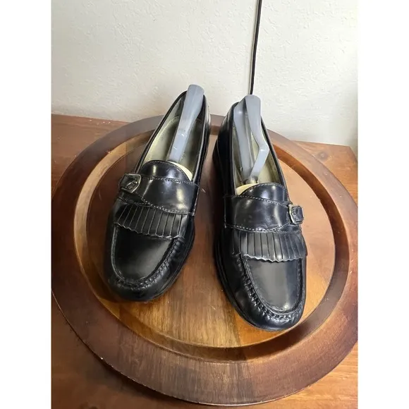 Cole Haan Black Pinch Buckle Leather  Loafers Slip On Mens 9 D Monk Strap Shoe