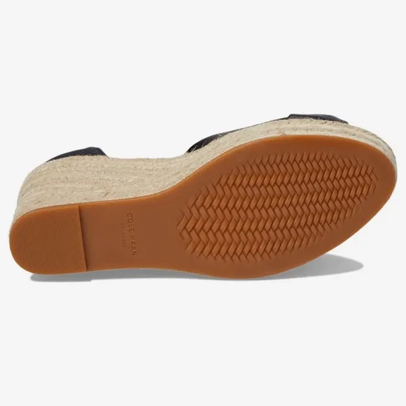 Cole Haan Cloudfeel Hampton Black Leather Natural Canvas Wedge Sandals Size 9