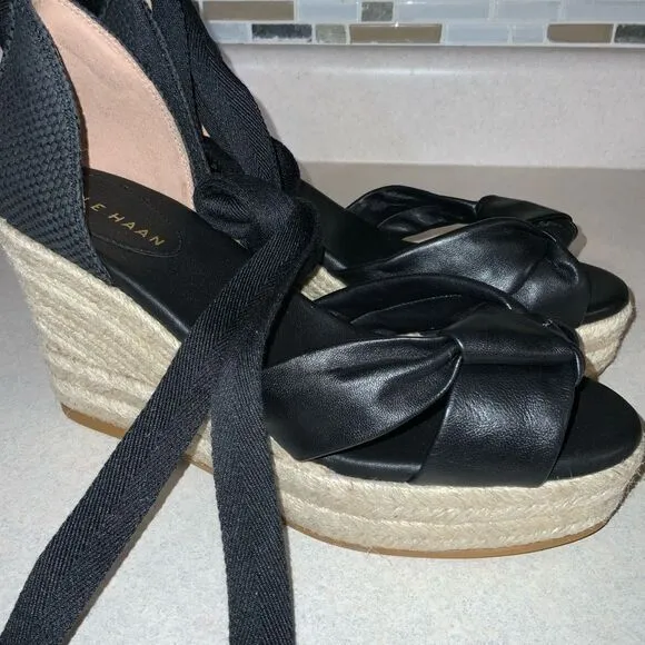 Cole Haan Cloudfeel Hampton Sandals Black Leather Black Canvas