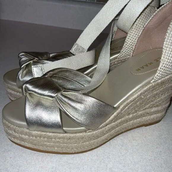 Cole Haan Cloudfeel Hampton Sandals Soft Gold Leather Natural Canvas