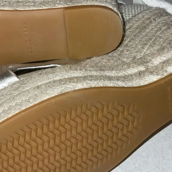 Cole Haan Cloudfeel Hampton Sandals Soft Gold Leather Natural Canvas