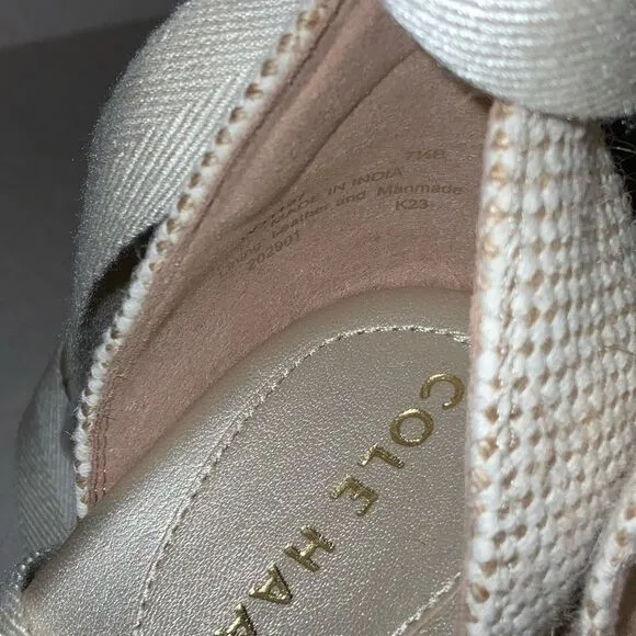 Cole Haan Cloudfeel Hampton Sandals Soft Gold Leather Natural Canvas