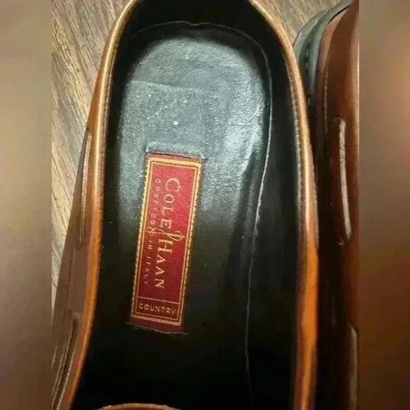 Cole Haan Country Brown Leather Slip On Moc Toe Stitched Mules Size 9 1/2