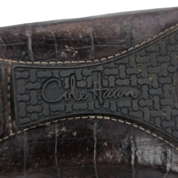 Cole Haan Croc Embossed Brown Leather Driving Penny Loafers Mens 9M Dress Shoes
