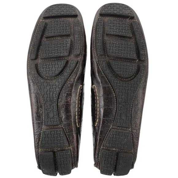 Cole Haan Croc Embossed Brown Leather Driving Penny Loafers Mens 9M Dress Shoes