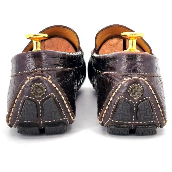 Cole Haan Croc Embossed Brown Leather Driving Penny Loafers Mens 9M Dress Shoes