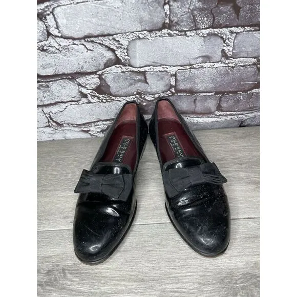 Cole Haan Formal Tuxedo Black Patent Leather Bow Loafers Dress Shoes Men 7.5M US