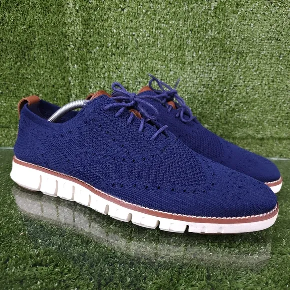 Cole Haan Men Zerogrand Stitchlite Oxford Size 11 Navy Knit Sneaker Wingtip Shoe