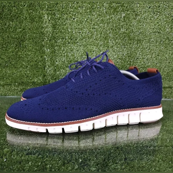 Cole Haan Men Zerogrand Stitchlite Oxford Size 11 Navy Knit Sneaker Wingtip Shoe