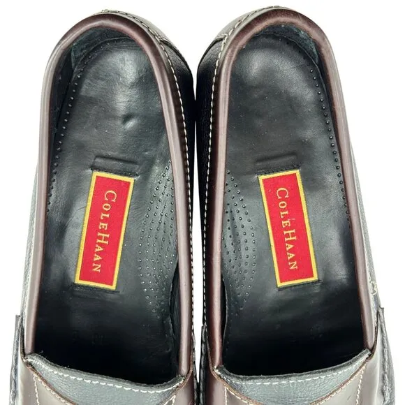 Cole Haan Men's 10D Black Brown Pebble Leather Pinch Tassel Loafers Dress Shoes