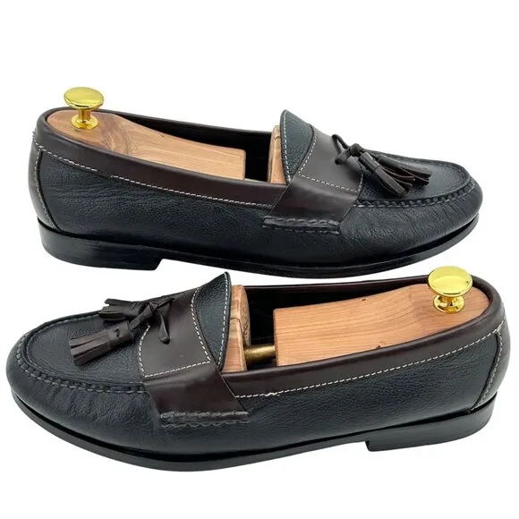 Cole Haan Men's 10D Black Brown Pebble Leather Pinch Tassel Loafers Dress Shoes