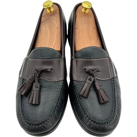 Cole Haan Men's 10D Black Brown Pebble Leather Pinch Tassel Loafers Dress Shoes