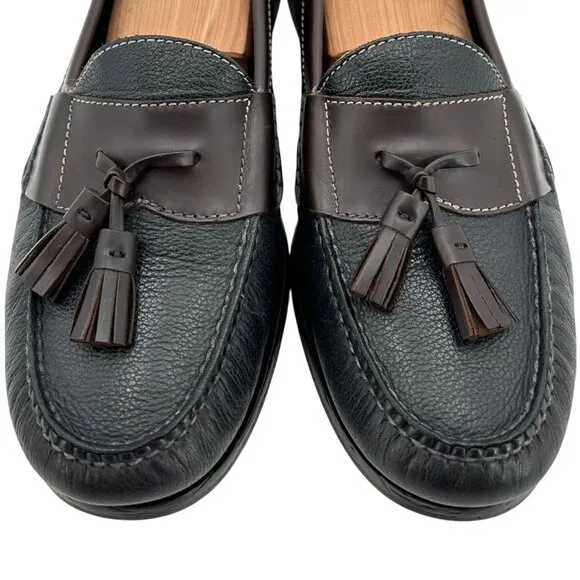 Cole Haan Men's 10D Black Brown Pebble Leather Pinch Tassel Loafers Dress Shoes