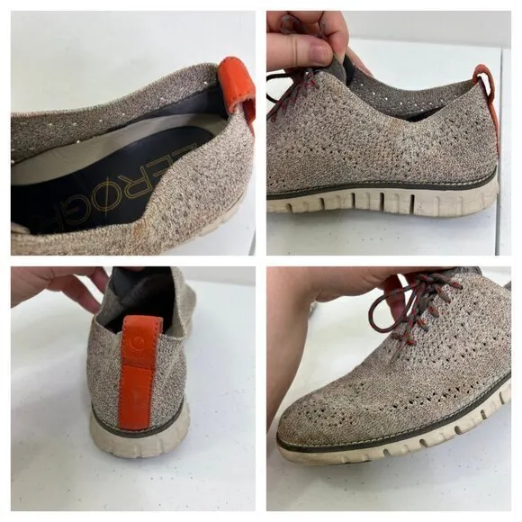 Cole Haan Mens 9 M Zerogrand Stitchlite Knit Oxford Gray Orange Dress Sneakers U