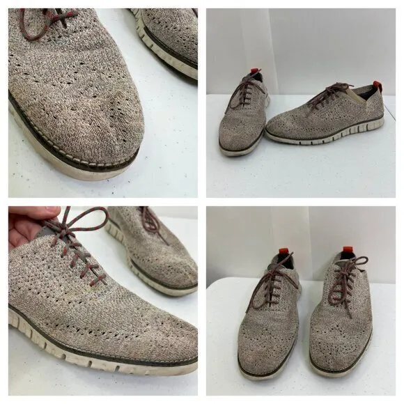 Cole Haan Mens 9 M Zerogrand Stitchlite Knit Oxford Gray Orange Dress Sneakers U