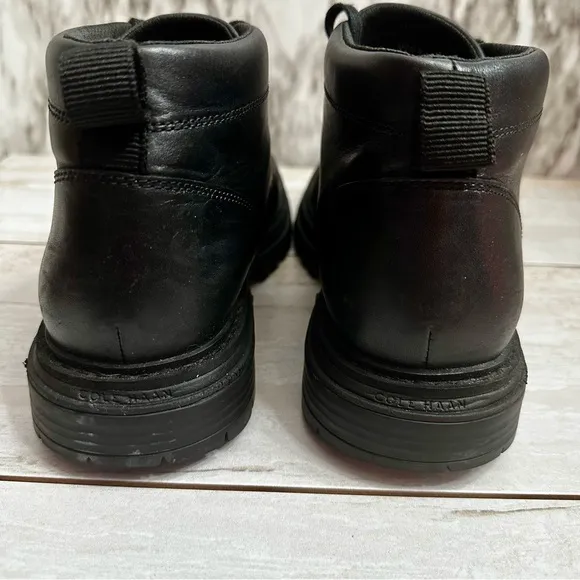 Cole Haan Mens Size 9 Black Leather Tahoe Featherfeel Ankle Lace Up Lug Boots