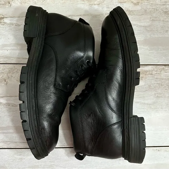 Cole Haan Mens Size 9 Black Leather Tahoe Featherfeel Ankle Lace Up Lug Boots