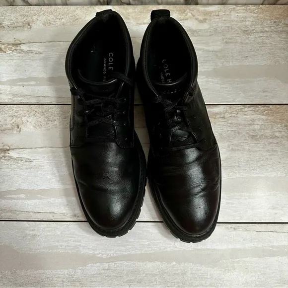 Cole Haan Mens Size 9 Black Leather Tahoe Featherfeel Ankle Lace Up Lug Boots