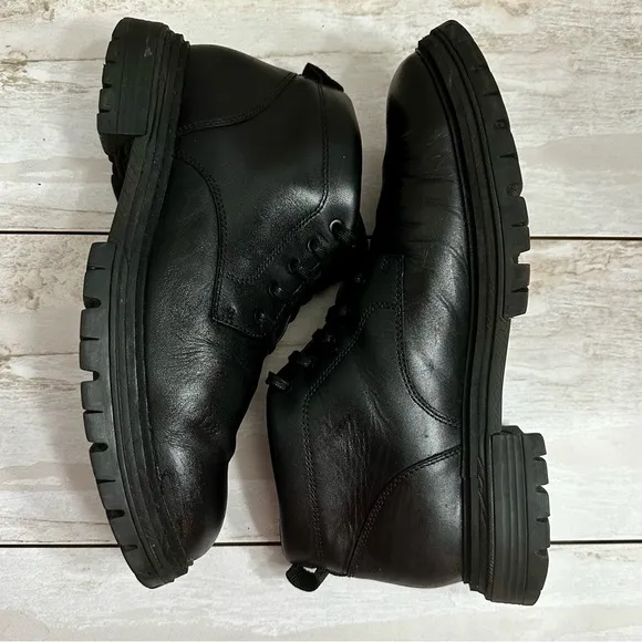 Cole Haan Mens Size 9 Black Leather Tahoe Featherfeel Ankle Lace Up Lug Boots