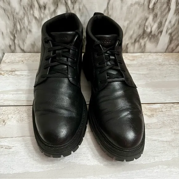 Cole Haan Mens Size 9 Black Leather Tahoe Featherfeel Ankle Lace Up Lug Boots