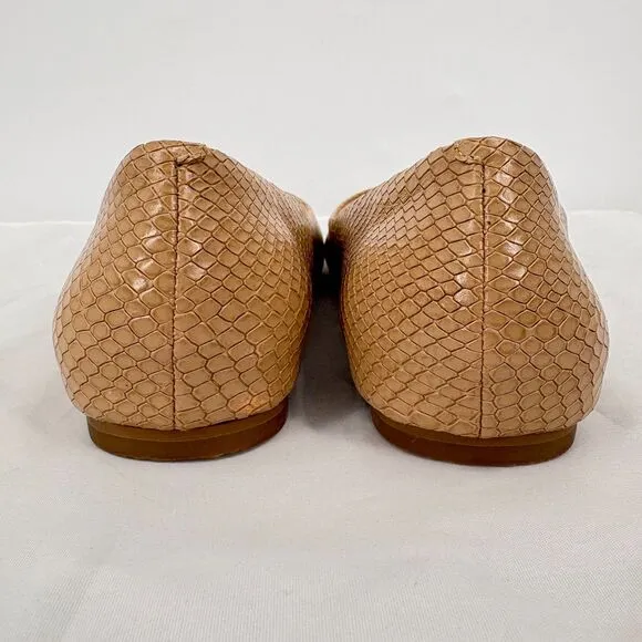 Cole Haan Morgan Peep Toe Ballet Flats, Sz 9B, Beige Snakeskin Pattern Neutral