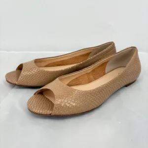Cole Haan Morgan Peep Toe Ballet Flats, Sz 9B, Beige Snakeskin Pattern Neutral