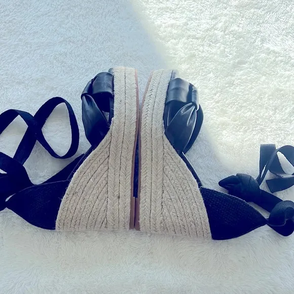 Cole Haan Sz 8.5 Cloudfeel Hampton Leather Top Knot Espadrille Wedge Sandals NEW