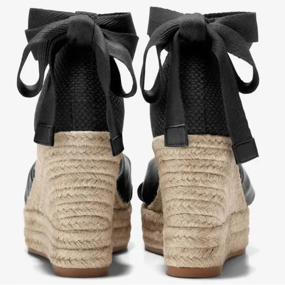 Cole Haan Sz 8.5 Cloudfeel Hampton Leather Top Knot Espadrille Wedge Sandals NEW