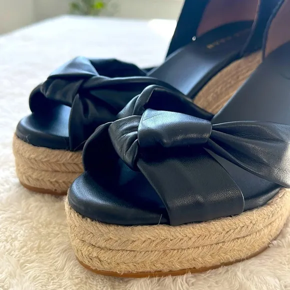 Cole Haan Sz 8.5 Cloudfeel Hampton Leather Top Knot Espadrille Wedge Sandals NEW