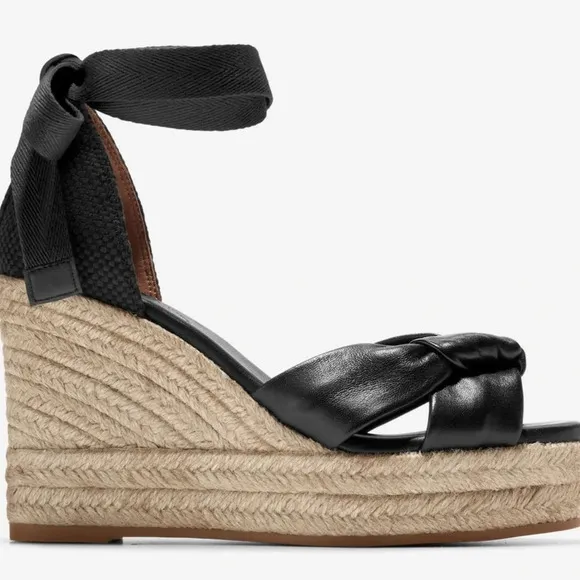 Cole Haan Sz 8.5 Cloudfeel Hampton Leather Top Knot Espadrille Wedge Sandals NEW