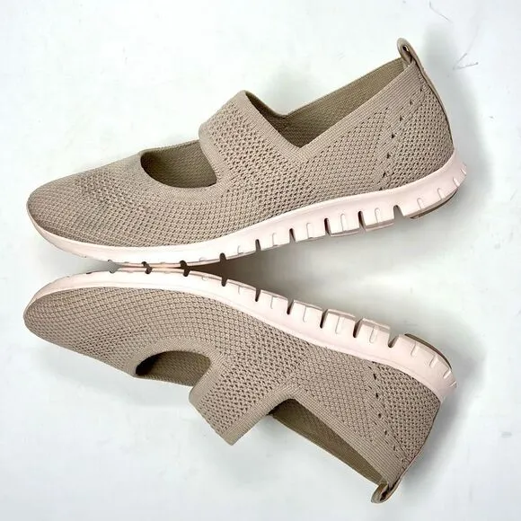 Cole Haan Zerogrand Stitchlite Tan Gray Knit Leather Slip On Mary Jane Sneaker 7