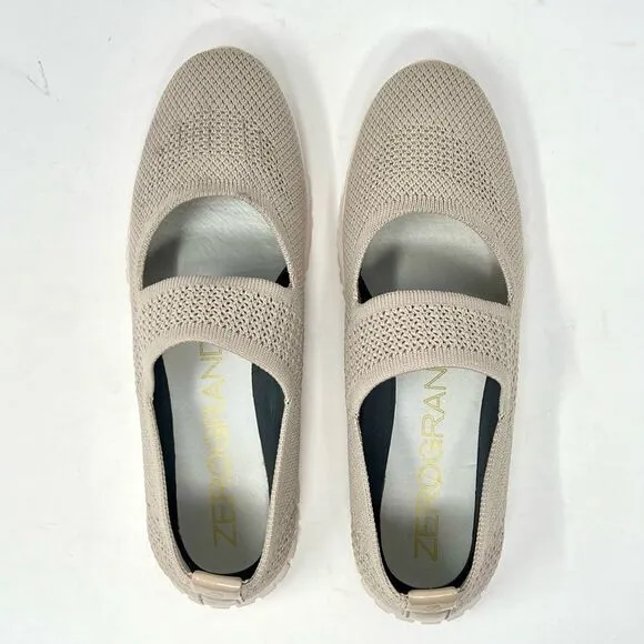 Cole Haan Zerogrand Stitchlite Tan Gray Knit Leather Slip On Mary Jane Sneaker 7