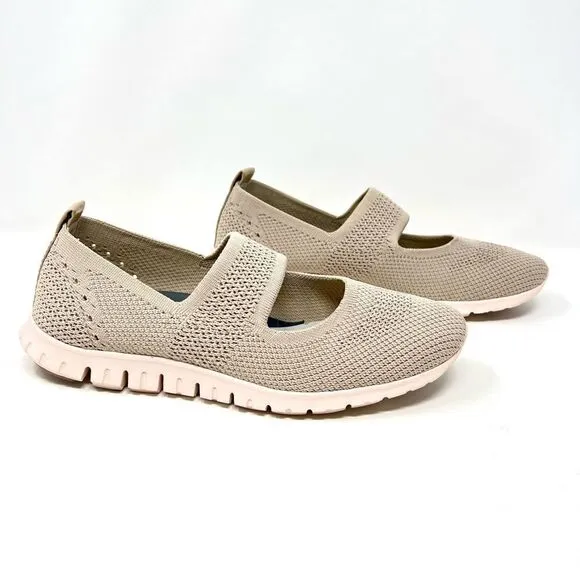 Cole Haan Zerogrand Stitchlite Tan Gray Knit Leather Slip On Mary Jane Sneaker 7