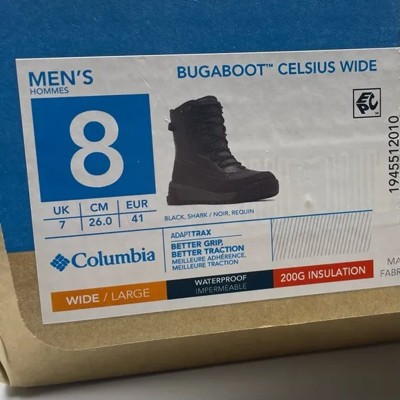COLUMBIA mens Bugaboot celsius black boots Size 8 Wide waterproof insulation