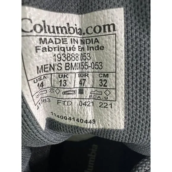 Columbia Trailstorm Mid Waterproof Techlite  Hiking Traction Boots Mens 14 Grey