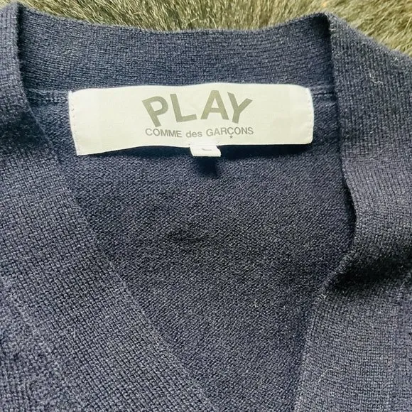 Comme des Garçons PLAY White Heart Wool Cardigan (Navy)