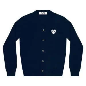 Comme des Garçons PLAY White Heart Wool Cardigan (Navy)