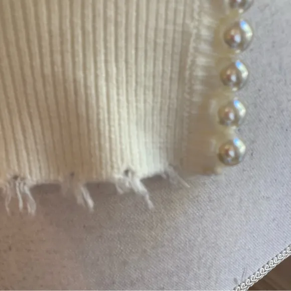COMMENSE Cream Pearl Trim Cardigan Sweater