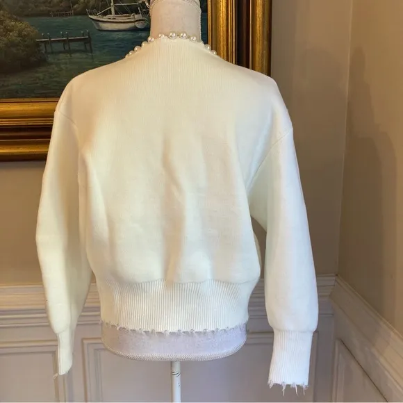 COMMENSE Cream Pearl Trim Cardigan Sweater