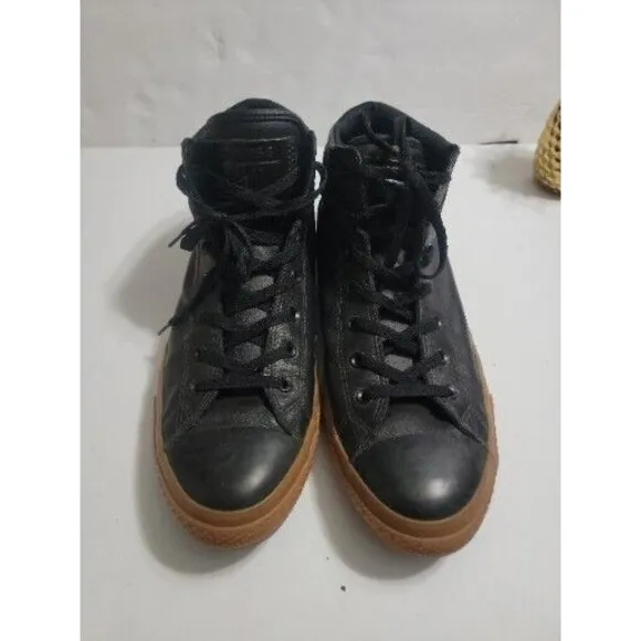 CONVERSE All-Star Chuck Taylor Leather Black High-Top Gum Bottom Shoes Mens 13