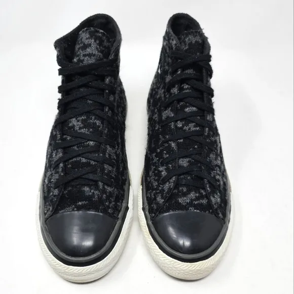 Converse AllStar Chuck Taylor Sneakers Black Grey RARE Knit Sweater Men Size 6.5