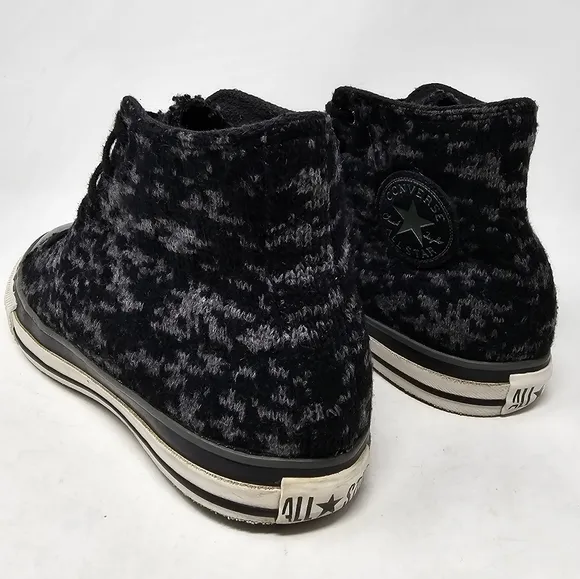 Converse AllStar Chuck Taylor Sneakers Black Grey RARE Knit Sweater Men Size 6.5