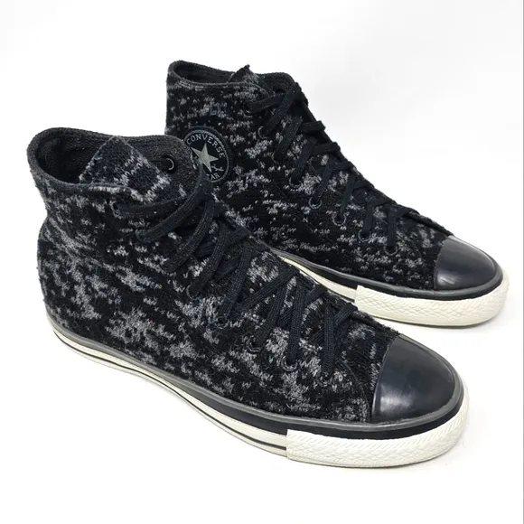Converse AllStar Chuck Taylor Sneakers Black Grey RARE Knit Sweater Men Size 6.5
