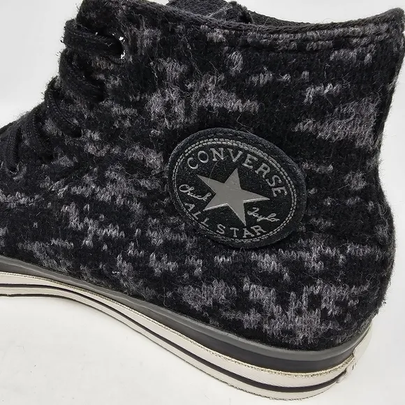 Converse AllStar Chuck Taylor Sneakers Black Grey RARE Knit Sweater Men Size 6.5
