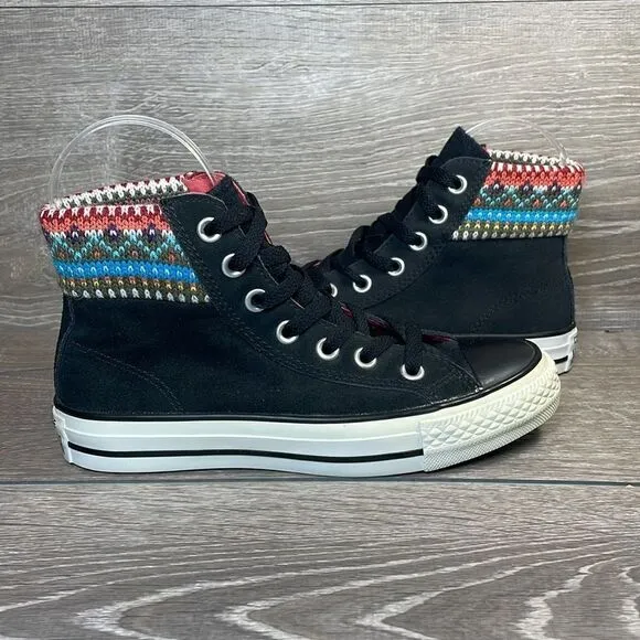 Converse CT All-Star Crochet Knit Black Leather Women’s Sz 5 Hi Top Sneakers