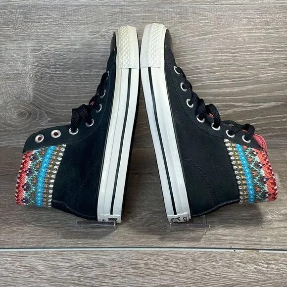 Converse CT All-Star Crochet Knit Black Leather Women’s Sz 5 Hi Top Sneakers